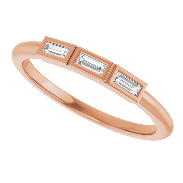 14K Gold Straight Baguette Natural Diamond Bezel-Set Three-Stone Anniversary Band - 1/10-1/6 CTW - Rose Gold - view 5