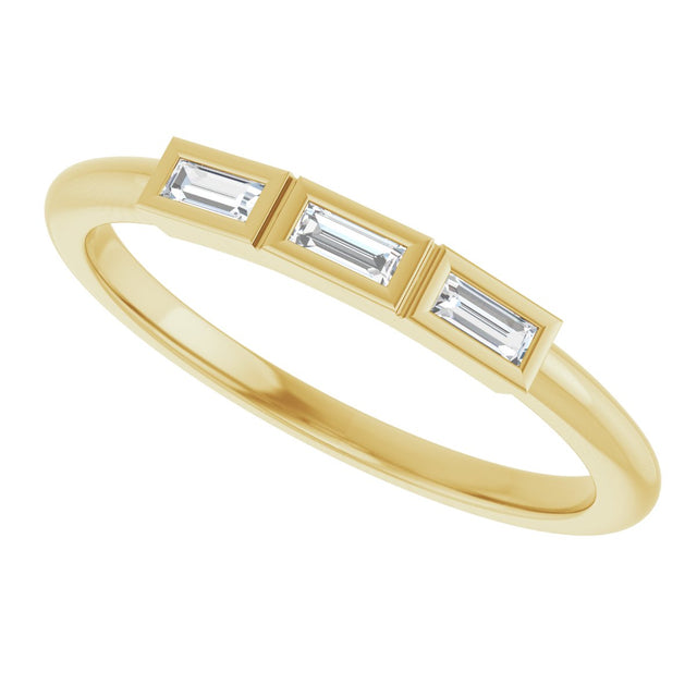 14K Gold Straight Baguette Natural Diamond Bezel-Set Three-Stone Anniversary Band - 1/10-1/6 CTW - Yellow Gold - view 5