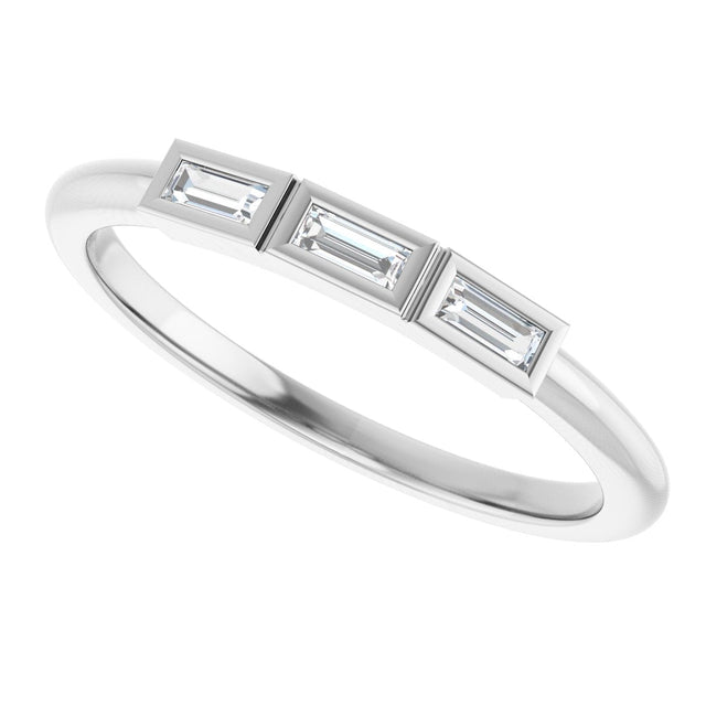 14K Gold Straight Baguette Natural Diamond Bezel-Set Three-Stone Anniversary Band - 1/10-1/6 CTW - White Gold - view 5