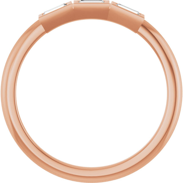 14K Gold Straight Baguette Natural Diamond Bezel-Set Three-Stone Anniversary Band - 1/10-1/6 CTW - Rose Gold - view 2