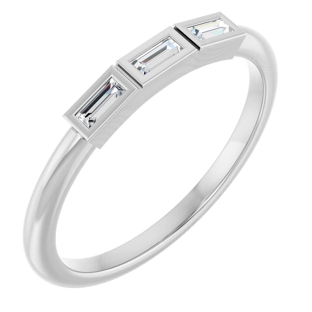 Platinum Straight Baguette Natural Diamond Bezel-Set Three-Stone Anniversary Band - 1/10-1/6 CTW