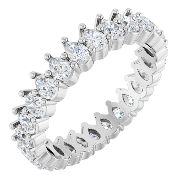 14K Gold Pear Natural Diamond Eternity Band - 3x2mm Stones - White Gold