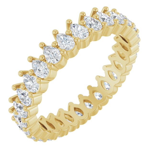 14K Gold Pear Natural Diamond Eternity Band - 3x2mm Stones - Yellow Gold
