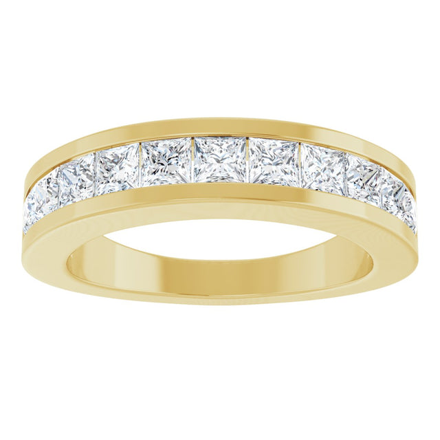 14K Gold Square Natural Diamond Channel-Set Tapered Anniversary Band – 2.5x2.5 mm Stones - Yellow Gold - view 3
