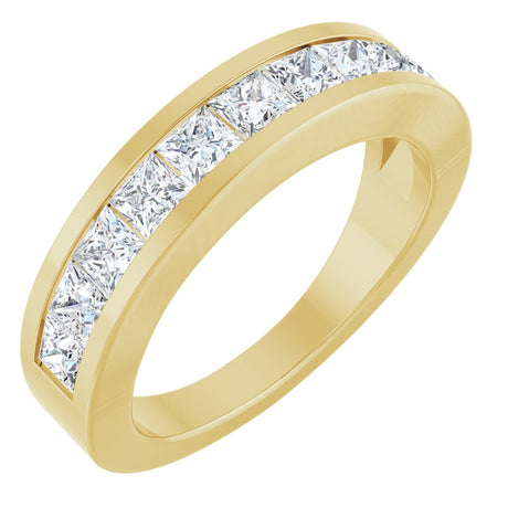 14K Gold Square Natural Diamond Channel-Set Tapered Anniversary Band – 2.5x2.5 mm Stones - Yellow Gold