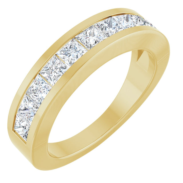 14K Gold Square Natural Diamond Channel-Set Tapered Anniversary Band – 2.5x2.5 mm Stones - Yellow Gold