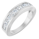 14K Gold Square Natural Diamond Channel-Set Tapered Anniversary Band – 2.5x2.5 mm Stones - White Gold