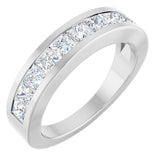 Platinum Square Natural Diamond Channel-Set Tapered Anniversary Band – 2.5x2.5 mm Stones