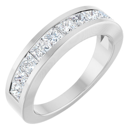 Platinum Square Natural Diamond Channel-Set Tapered Anniversary Band – 2.5x2.5 mm Stones