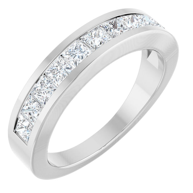 Platinum Square Natural Diamond Channel-Set Tapered Anniversary Band – 2.5x2.5 mm Stones