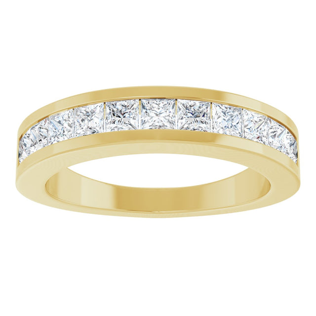 14K Gold Square Natural Diamond Channel-Set Tapered Anniversary Band – 2.5x2.5 mm Stones - Yellow Gold - view 3