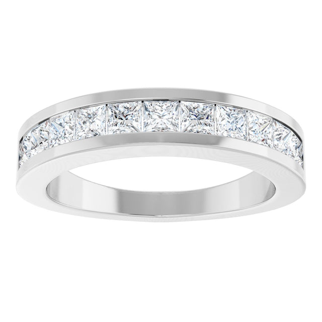 Platinum Square Natural Diamond Channel-Set Tapered Anniversary Band – 2.5x2.5 mm Stones - view 3