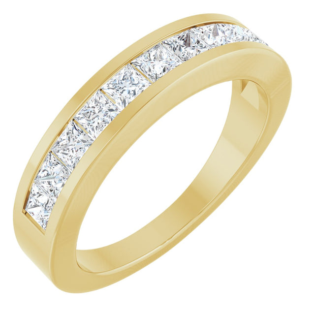 14K Gold Square Natural Diamond Channel-Set Tapered Anniversary Band – 2.5x2.5 mm Stones - Yellow Gold