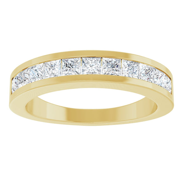 14K Gold Square Natural Diamond Channel-Set Tapered Anniversary Band – 2.5x2.5 mm Stones - Yellow Gold - view 3