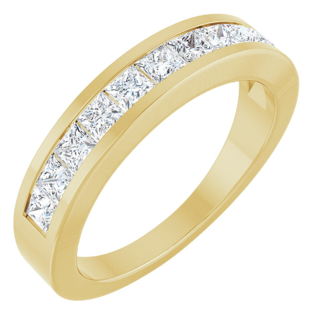 14K Gold Square Natural Diamond Channel-Set Tapered Anniversary Band – 2.5x2.5 mm Stones - Yellow Gold