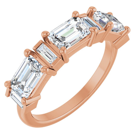 14K Gold Emerald Natural Diamond Anniversary Band - 1 1/2-2 CTW - Rose Gold