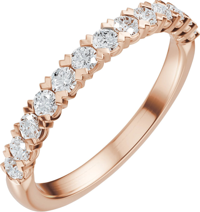 14K Gold Round Natural Diamond Low Profile Anniversary Band - 1/2-9/10 CTW - Rose Gold