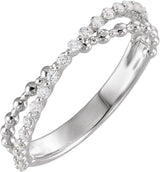 Platinum Round Natural Diamond Beaded Criss-Cross Anniversary Band - 1/4 CTW