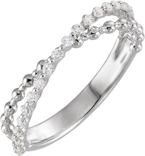 Platinum Round Natural Diamond Beaded Criss-Cross Anniversary Band - 1/4 CTW