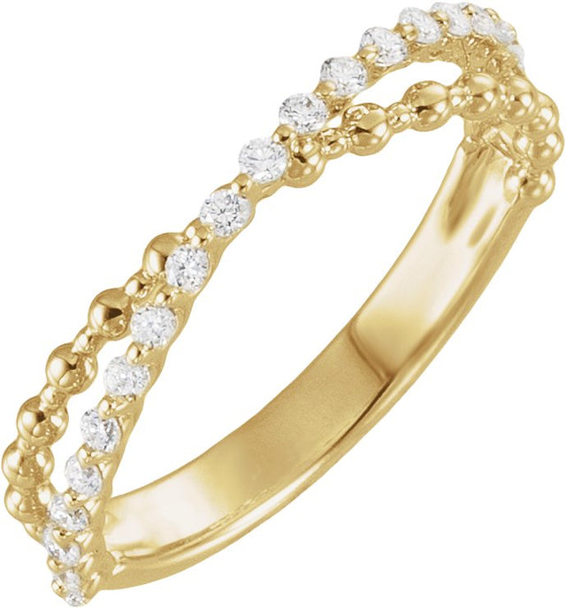 14K Gold Round Lab-Grown Diamond Beaded Criss-Cross Anniversary Band - 1/4 CTW - Yellow Gold