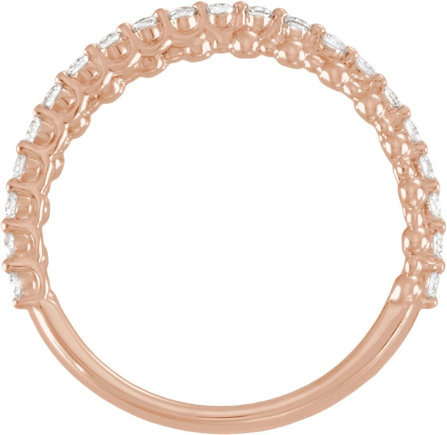 14K Gold Round Natural Diamond Beaded Criss-Cross Anniversary Band - 1/4 CTW - Rose Gold - view 2