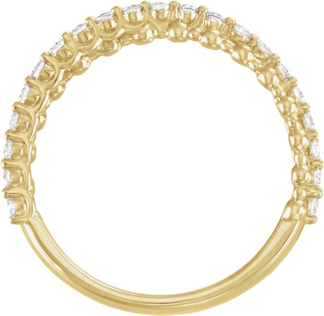 14K Gold Round Lab-Grown Diamond Beaded Criss-Cross Anniversary Band - 1/4 CTW - Yellow Gold - view 2