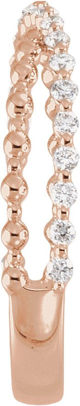 14K Gold Round Natural Diamond Beaded Criss-Cross Anniversary Band - 1/4 CTW - Rose Gold - view 3