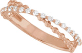 14K Gold Round Natural Diamond Beaded Criss-Cross Anniversary Band - 1/4 CTW - Rose Gold - view 4