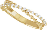 14K Gold Round Natural Diamond Beaded Criss-Cross Anniversary Band - 1/4 CTW - Yellow Gold - view 4