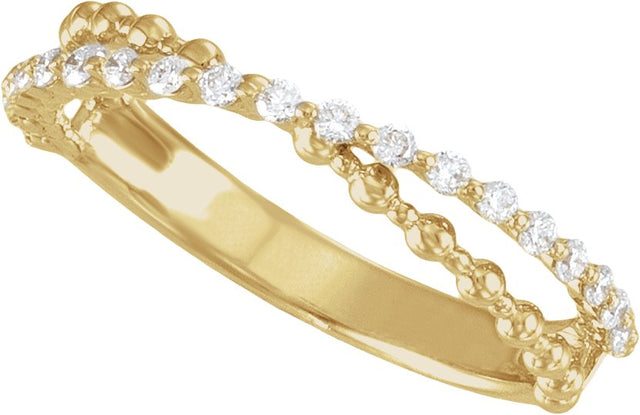 14K Gold Round Natural Diamond Beaded Criss-Cross Anniversary Band - 1/4 CTW - Yellow Gold - view 4