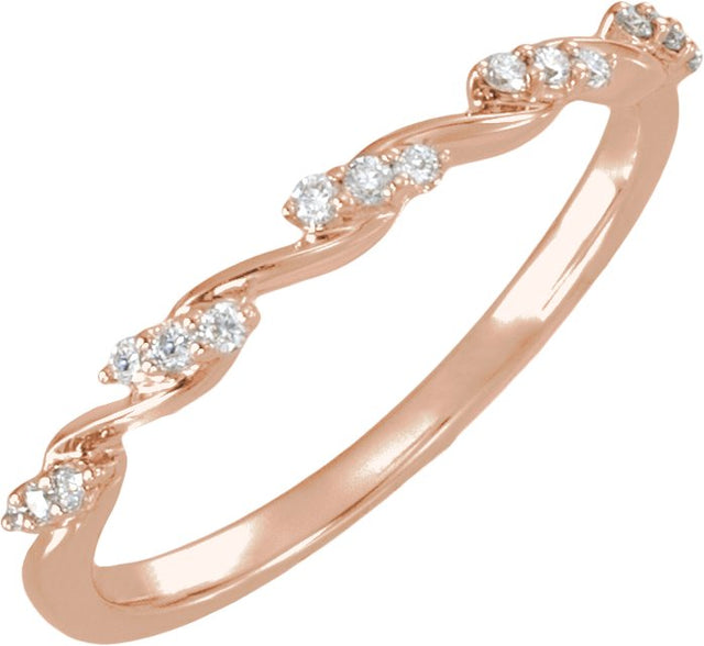 14K Gold Round Natural Diamond Twisted Anniversary Band - 1/8 CTW - Rose Gold