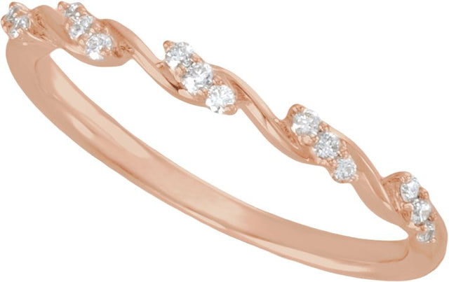 14K Gold Round Natural Diamond Twisted Anniversary Band - 1/8 CTW - Rose Gold - view 4