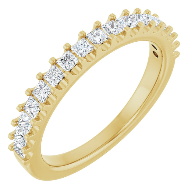 14K Gold Square Natural Diamond Shared-Prong Anniversary Band - 5/8-1 1/8 CTW - Yellow Gold