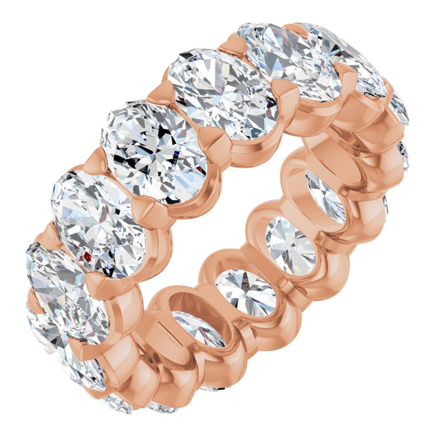 14K Gold Oval Natural Diamond Low Profile Eternity Band - 6x4mm Stones - Rose Gold