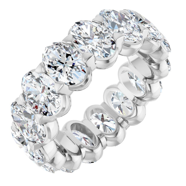 14K Gold Oval Natural Diamond Low Profile Eternity Band - 6x4mm Stones - White Gold