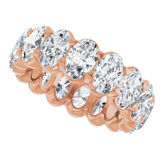 14K Gold Oval Natural Diamond Low Profile Eternity Band - 6x4mm Stones - Rose Gold - view 5