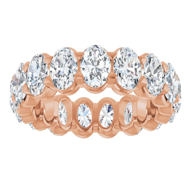 14K Gold Oval Natural Diamond Low Profile Eternity Band - 6x4mm Stones - Rose Gold - view 3