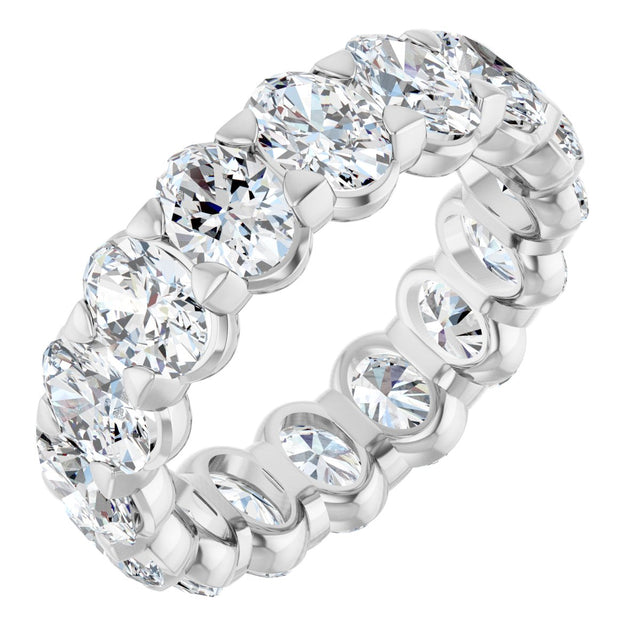 14K Gold Oval Natural Diamond Low Profile Eternity Band - 5x3.5mm Stones - White Gold