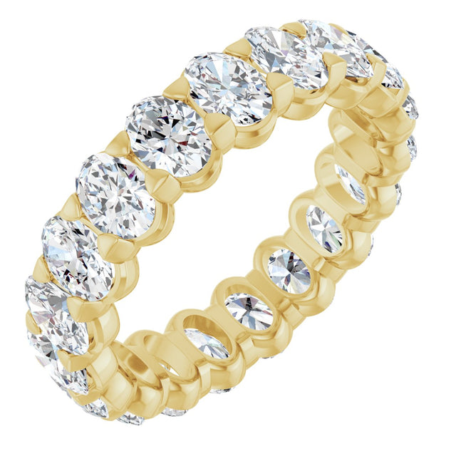 14K Gold Oval Natural Diamond Low Profile Eternity Band - 5x3.5mm Stones - Yellow Gold