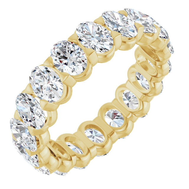14K Gold Oval Natural Diamond Low Profile Eternity Band - 5x3.5mm Stones - Yellow Gold