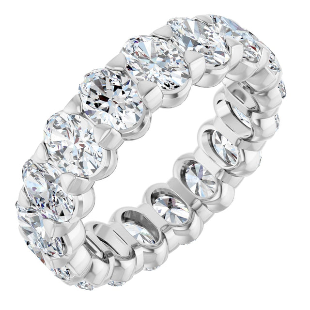 14K Gold Oval Natural Diamond Low Profile Eternity Band - 5x3.5mm Stones - White Gold