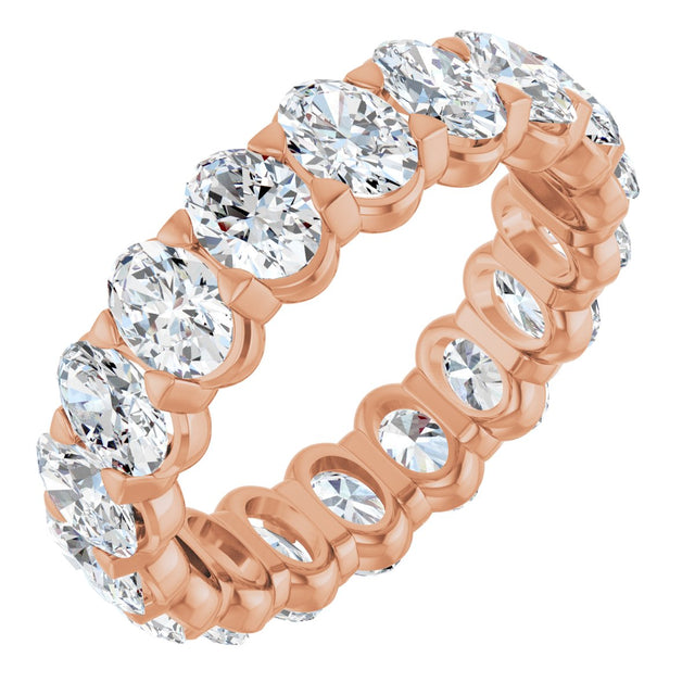14K Gold Oval Natural Diamond Low Profile Eternity Band - 5x3.5mm Stones - Rose Gold