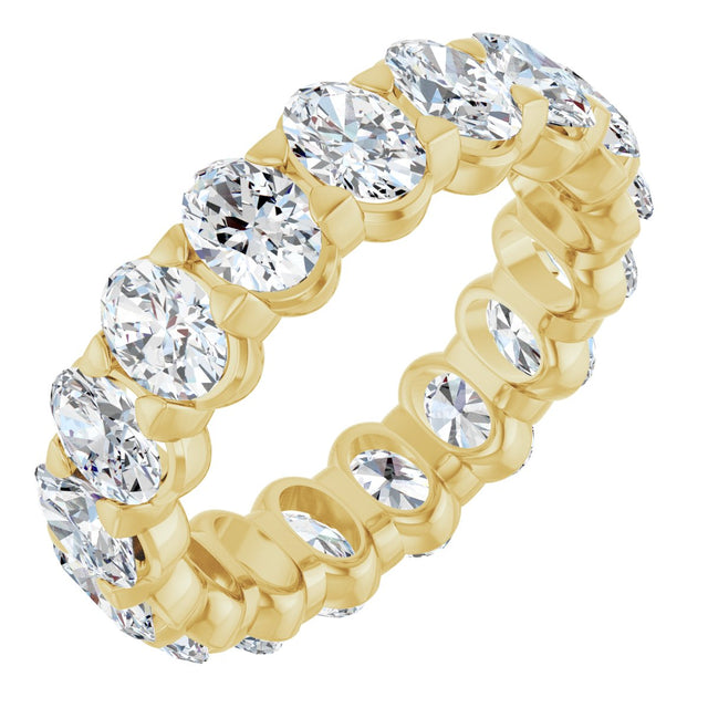14K Gold Oval Natural Diamond Low Profile Eternity Band - 5x3.5mm Stones - Yellow Gold