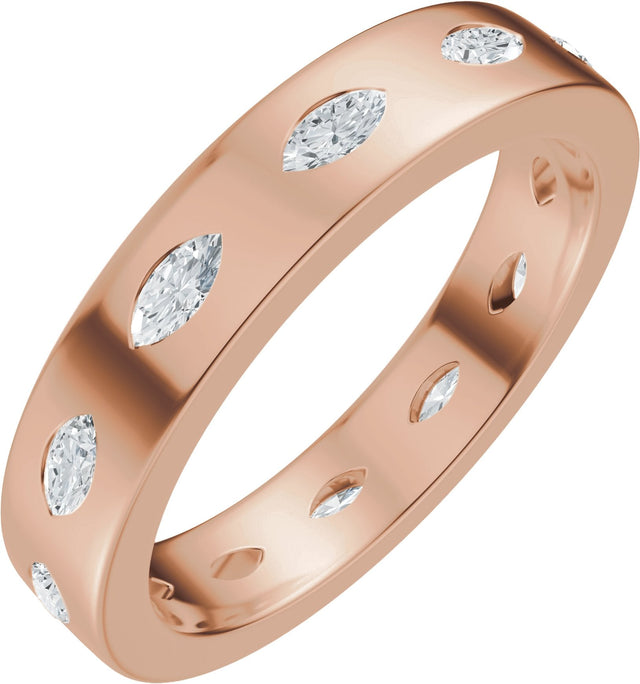 14K Gold Marquise Natural Diamond Eternity Band – 3.5x1.7 mm Stones - Rose Gold