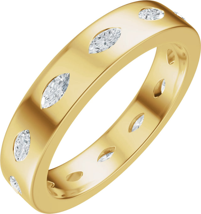 14K Gold Marquise Natural Diamond Eternity Band – 3.5x1.7 mm Stones - Yellow Gold