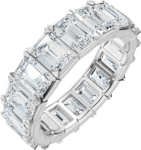 14K Gold Emerald Lab-Grown Diamond Eternity Band – 5x3.5 mm Stones - White Gold