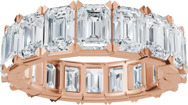 14K Gold Emerald Lab-Grown Diamond Eternity Band – 5x3.5 mm Stones - Rose Gold - view 3