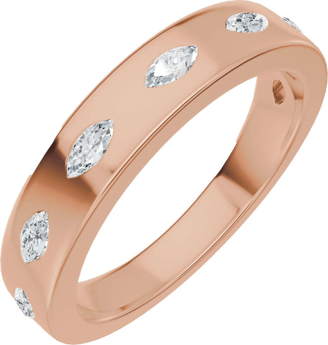 14K Gold Marquise Natural Diamond Seven-Stone Anniversary Band – 3.5x1.7 mm Stones - Rose Gold