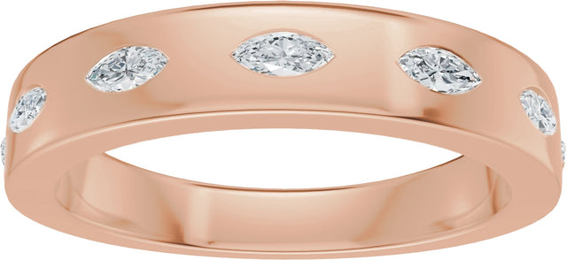 14K Gold Marquise Natural Diamond Seven-Stone Anniversary Band – 3.5x1.7 mm Stones - Rose Gold - view 3