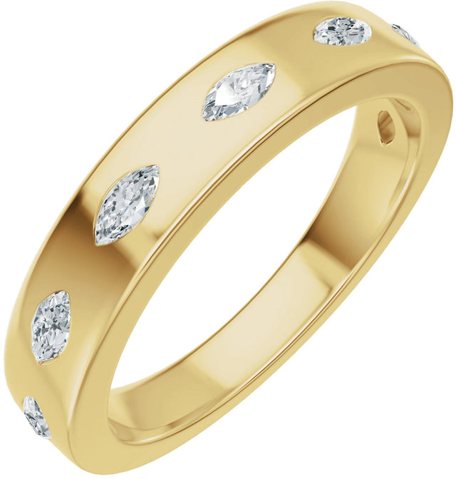 14K Gold Marquise Lab-Grown Diamond Seven-Stone Anniversary Band – 3.5x1.7 mm Stones - Yellow Gold